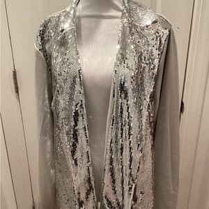 Savanna Jane Silver Sequin Open Front Jacket ( Size: 1X)